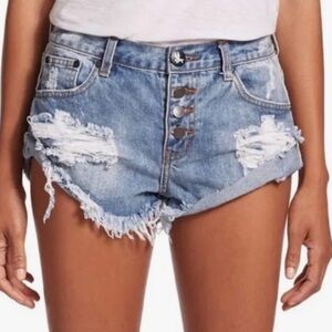 One Teaspoon Blue Distressed Denim Shorts